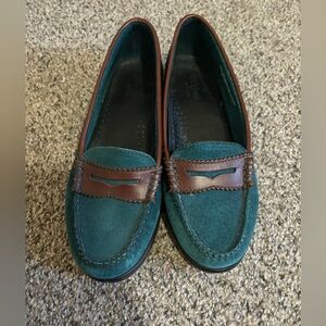 GH Bass vintage Weejuns in green and brown suede size 6.5.